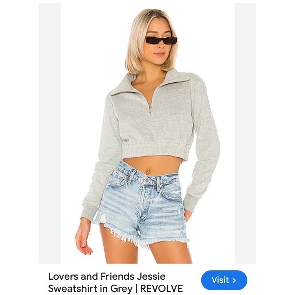 Lovers And friends cropped gray pullover zip sweatshirt